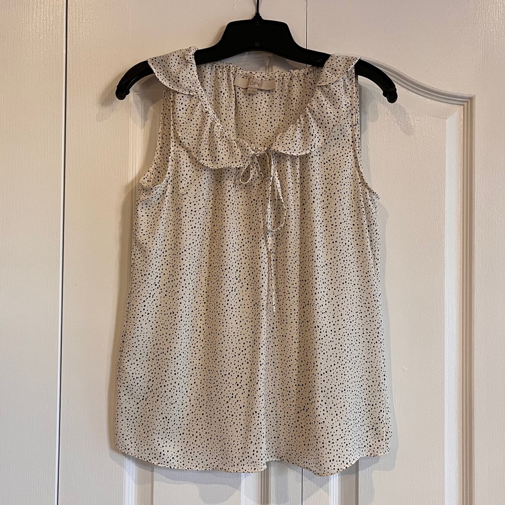 Ann Taylor Loft white with black dot sleeveless top Size XS